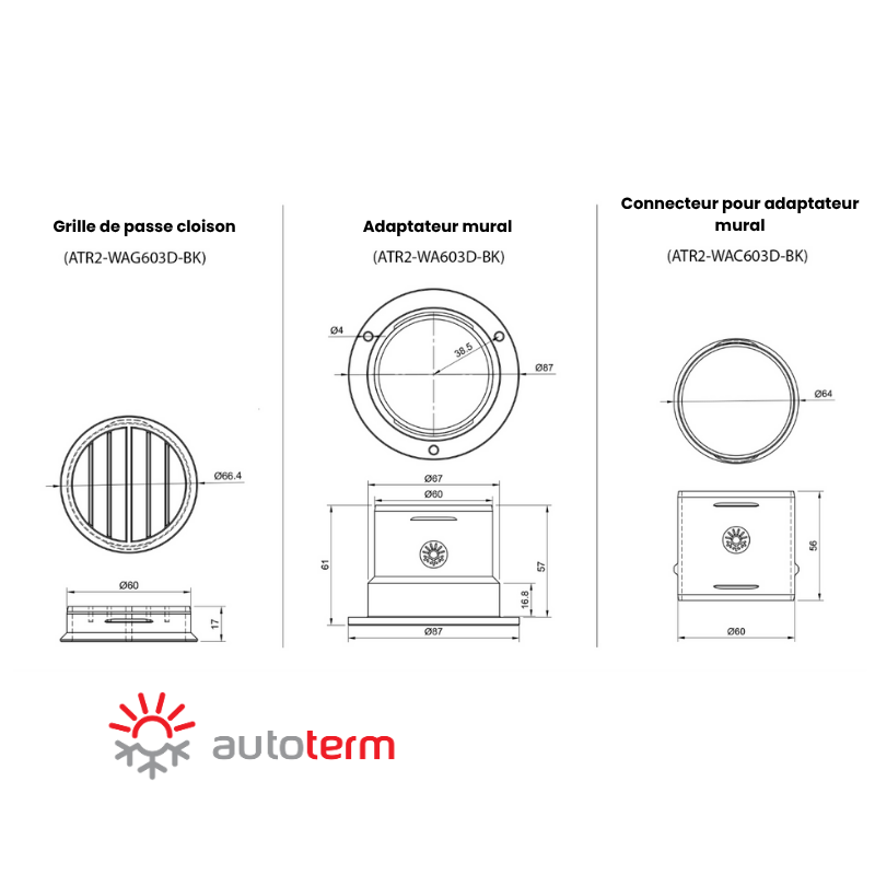 Kit passe cloison Ø 60 mm version grille