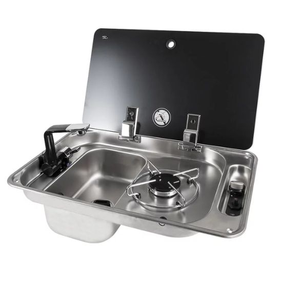 Petite table de cuisson gaz encastrable avec évier