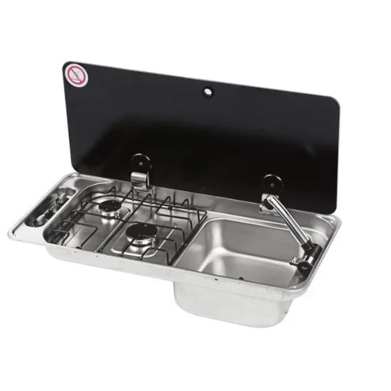 Table de cuisson gaz encastrable avec 2 feux et évier à droite